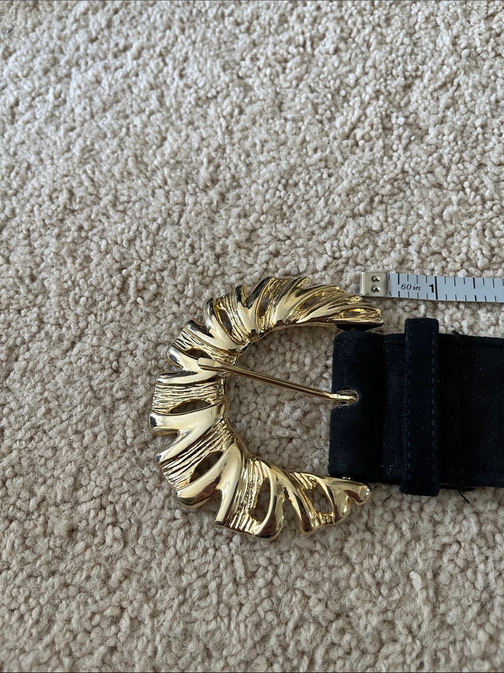 Dior Black Suede Belt with Sculpted Gold Circular Buckle